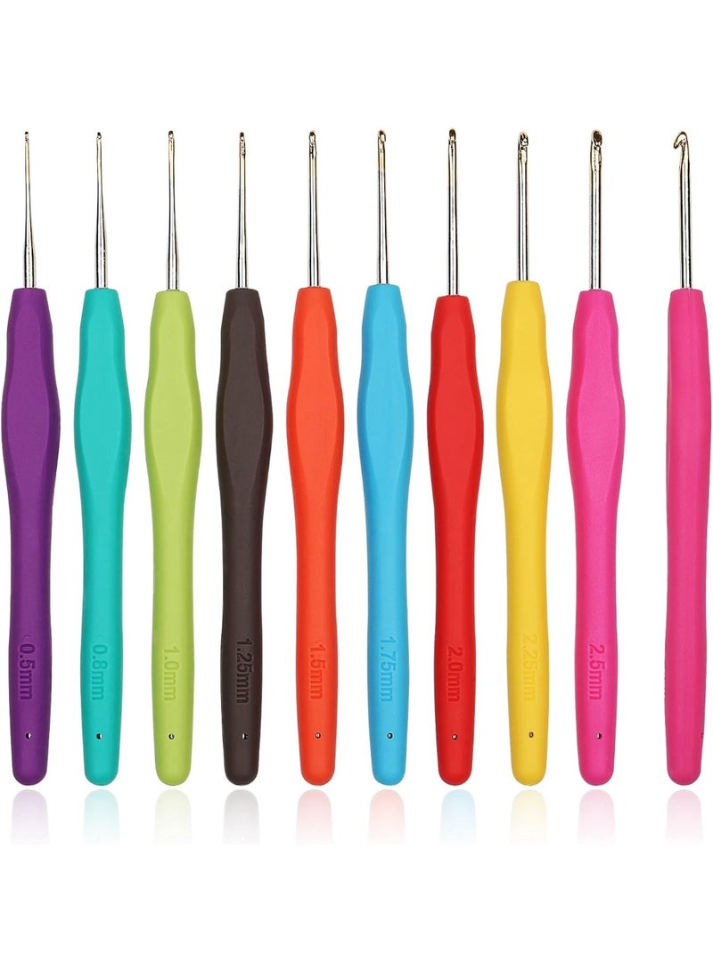 Professional Aluminum Crochet Hooks Set - 9 Pcs (0.5mm – 2.5mm), Ergonomic Non-Slip Handle, Lightweight and Easy to Use, Suitable for All Skill Levels for Beginners and Professionals, Multicolor - Image 1